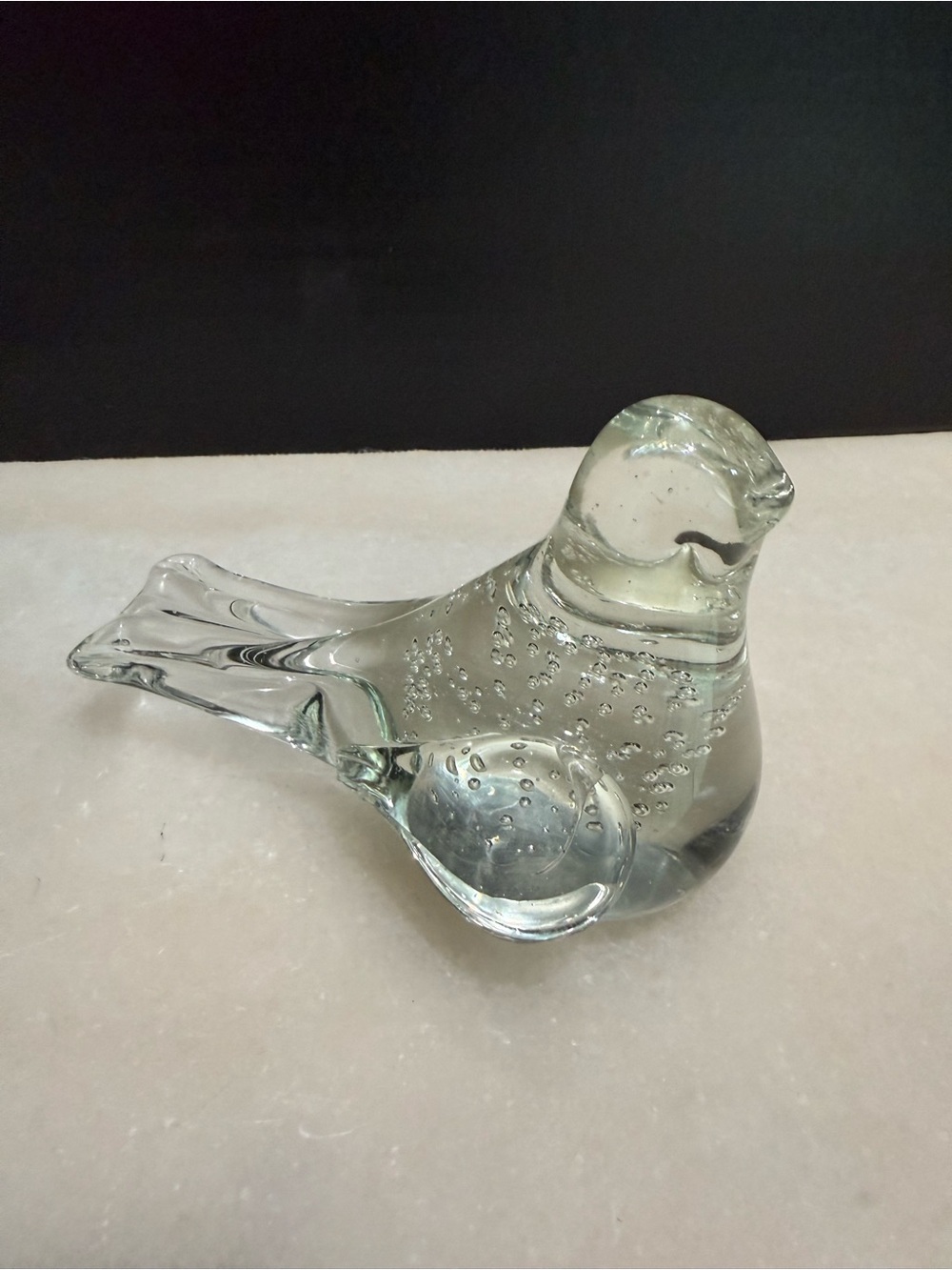 VTG Clear Art Glass Dove Bird Figurine Paperweight Controlled Bubbles Handblown